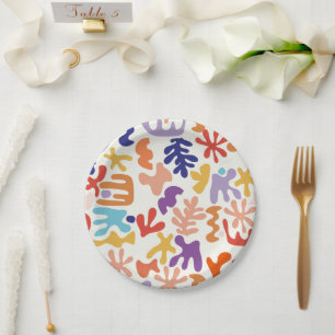 Colorful Matisse Pattern Abstract Botanical Shapes Paper Plates