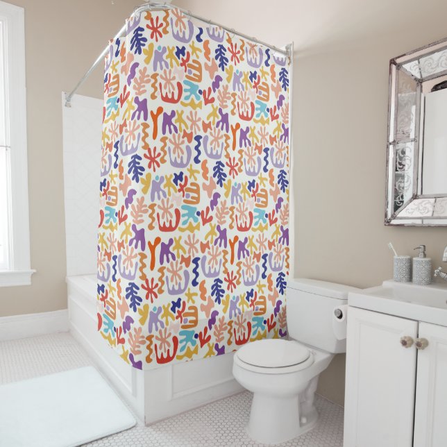 Colorful Matisse Pattern Abstract Botanical Shapes Shower Curtain (In Situ)