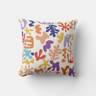 Colorful Matisse Pattern Abstract Botanical Shapes Throw Pillow