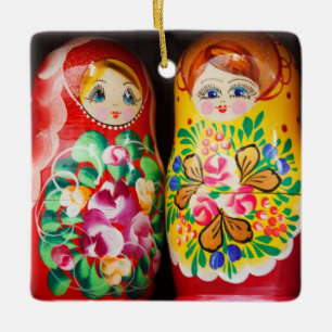 Colorful Matryoshka Dolls Ceramic Ornament