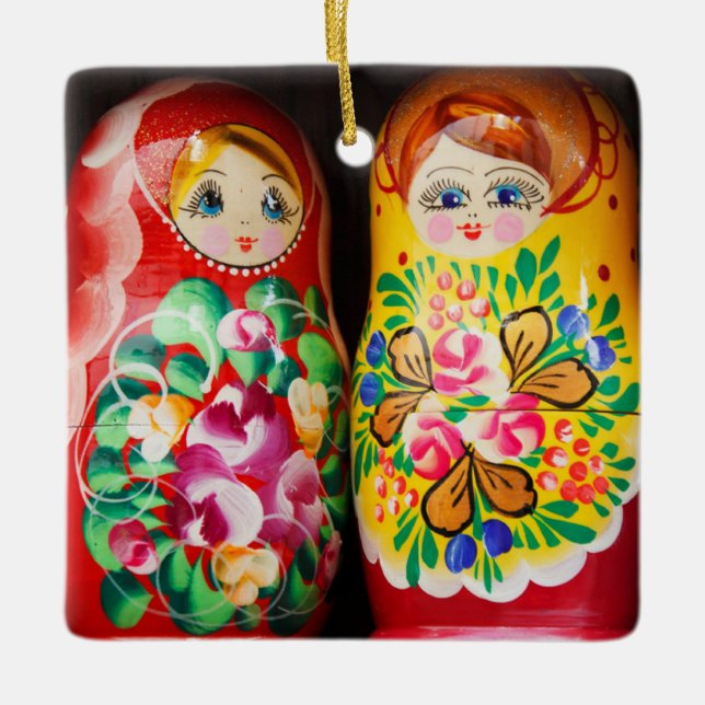 Colorful Matryoshka Dolls Ceramic Ornament (Front)