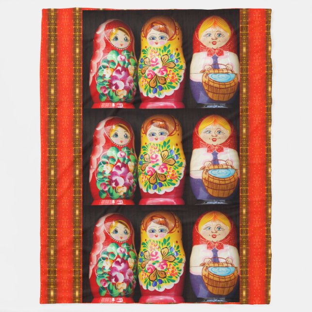 Colorful Matryoshka Dolls Fleece Blanket (Front)