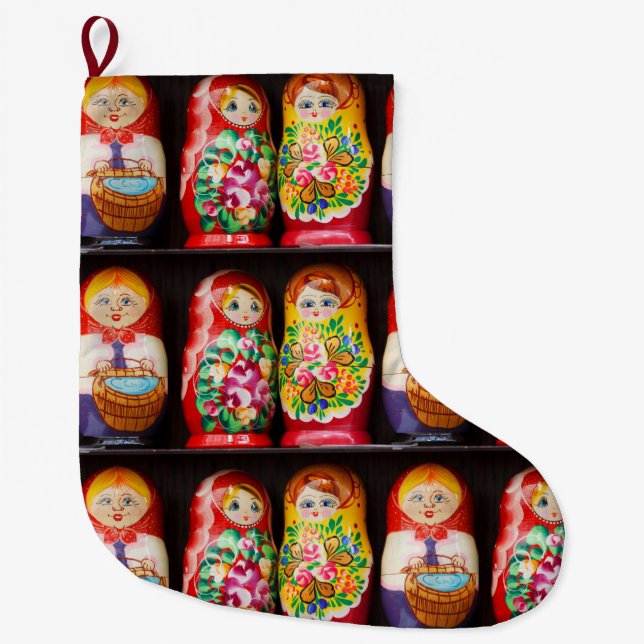 Colorful Matryoshka Dolls Large Christmas Stocking (Front)