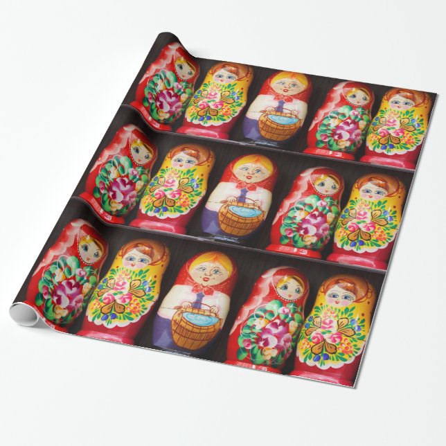 Colorful Matryoshka Dolls Wrapping Paper (Unrolled)