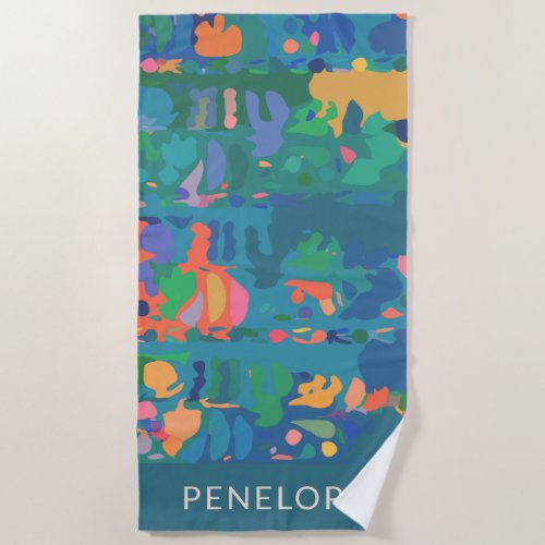 Colorful Maximalist Boho Abstract Personalized Beach Towel
