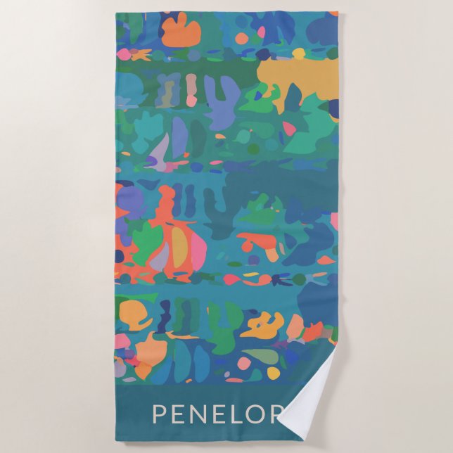 Colorful Maximalist Boho Abstract Personalized Beach Towel (Front)