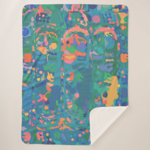 Colorful Maximalist Boho Abstract Shapes in Green Sherpa Blanket