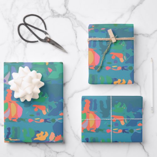 Colorful Maximalist Boho Abstract Shapes in Green  Wrapping Paper Sheets