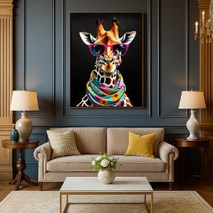 Colorful Maximalist Fun Giraffe Art Print