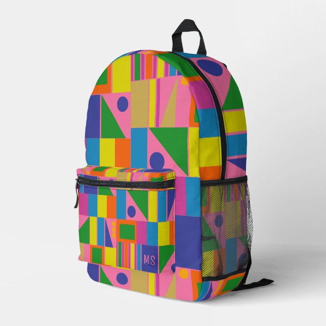 Colorful Maximalist Geometric Backpack w/ Initials (Back Corner Right)