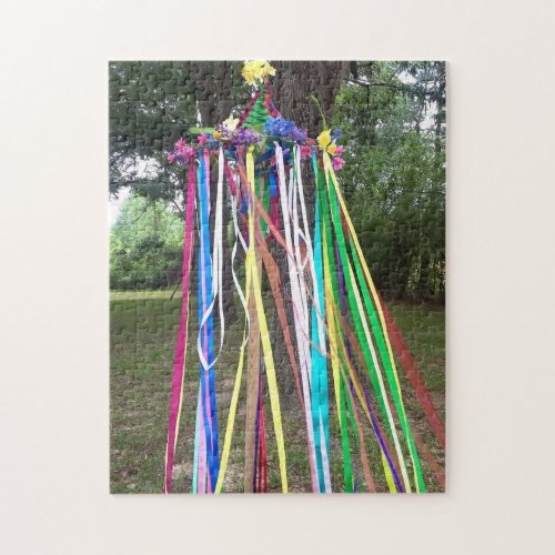 Colorful May Pole Ribbon Beltane Celebration Jigsaw Puzzle