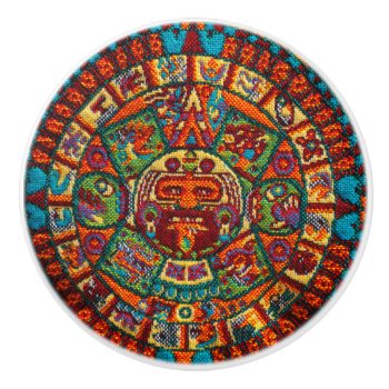 Colorful Mayan Calendar Ceramic Knob by bbourdages at Zazzle
