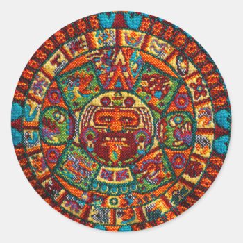 Colorful Mayan Calendar Classic Round Sticker by bbourdages at Zazzle