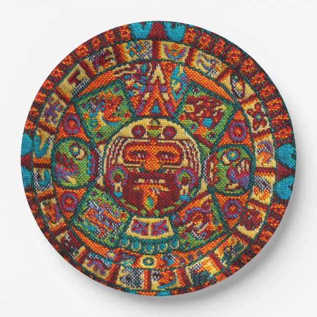 Colorful Mayan Calendar Paper Plates (Front)