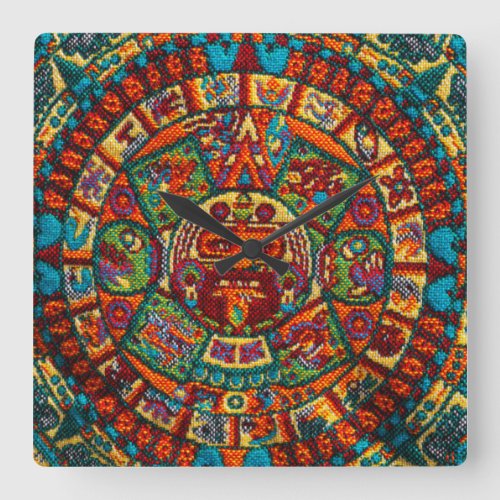 Colorful Mayan Calendar Square Wall Clock