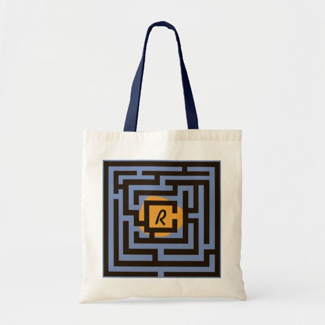 Colorful Maze with Custom Monogram Orange Tote Bag (Front)
