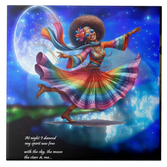 Colorful-Me Hippie Chic Dancing Moon Ceramic Tile (Front)