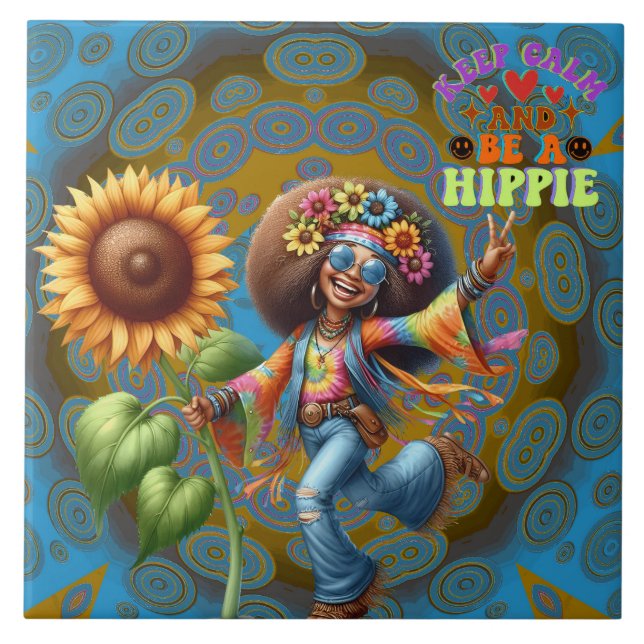 Colorful-Me Hippie Chic Keep Calm Ceramic Tile (Front)