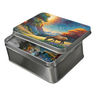 Colorful Meadow Elk with Flowers Art Jigsaw Puzzle