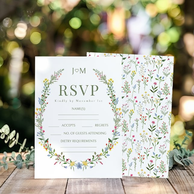 Colorful Meadow Flower Rustic Wedding RSVP cards (Creator Uploaded)