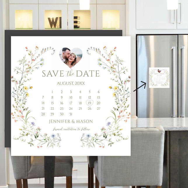 Colorful Meadow Flower Save the Date Photo Magnet (Creator Uploaded)
