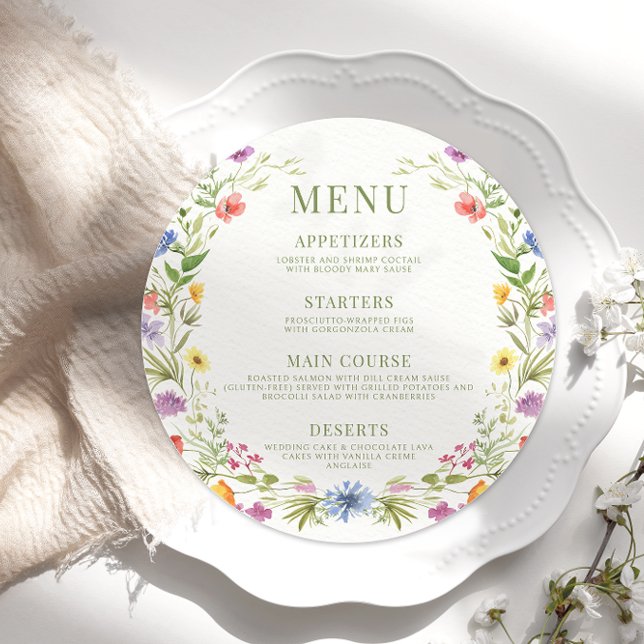 Colorful meadow flower wedding round Flat Menu (Creator Uploaded)