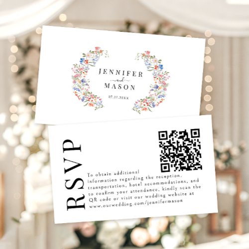 Colorful Meadow Flower Wedding RSVP QR code card