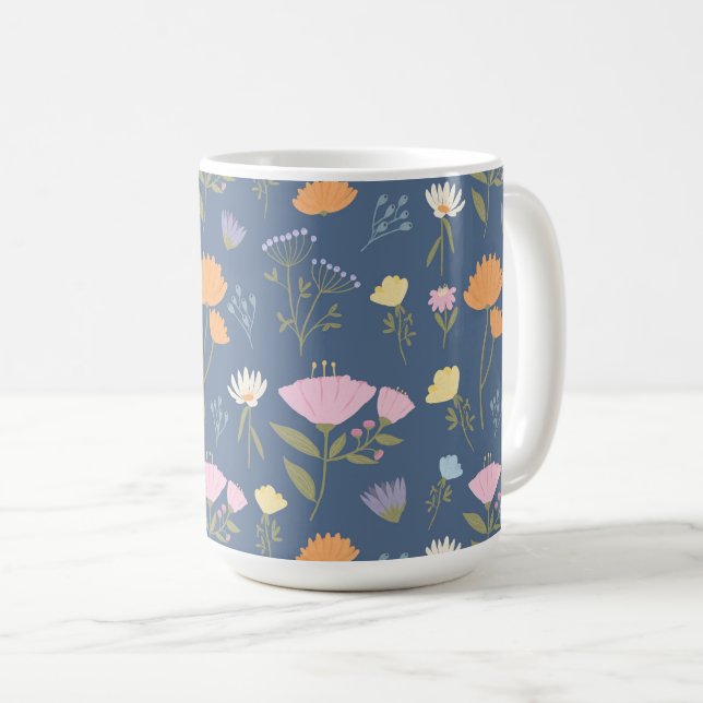 Colorful meadow on blue coffee mug (Front Right)