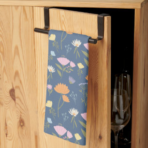 Colorful meadow on blue kitchen towel