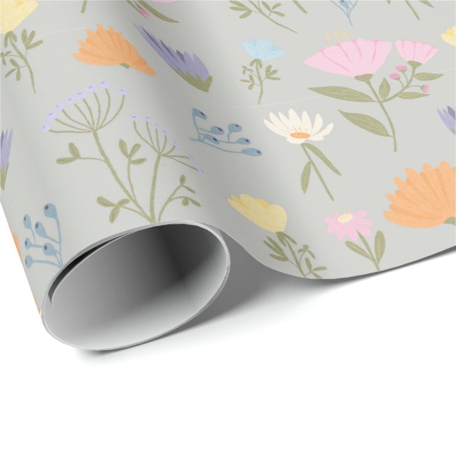 Colorful meadow on gray wrapping paper (Roll Corner)