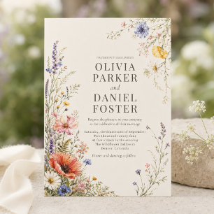 Colorful Meadow Wildflower Boho Wedding Invitation