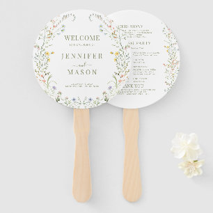 Colorful Meadow Wildflower Floral Wedding Program Hand Fan