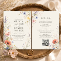 Colorful Meadow Wildflower QR Code Boho Wedding