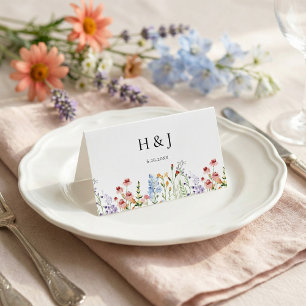 Colorful Meadow Wildflower Wedding  Place Card