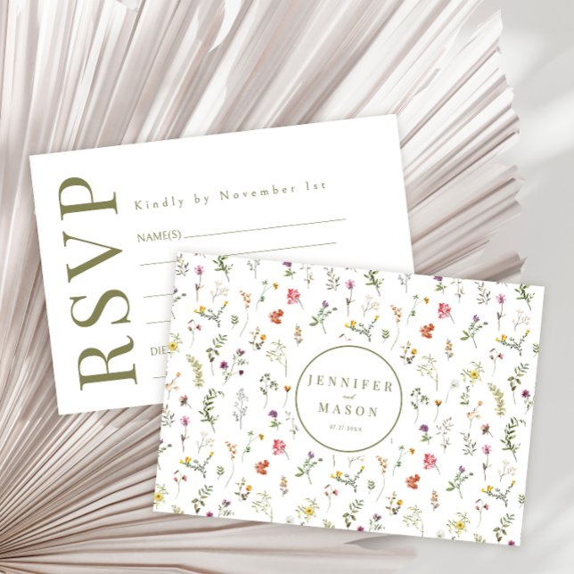 Colorful meadow wildflower wedding RSVP cards (Creator Uploaded)