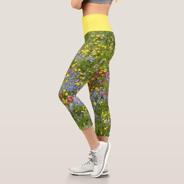 Colorful Meadow Wildflowers Floral Capri Leggings (Left)