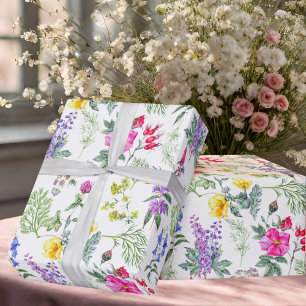 Colorful Meadow Wildflowers & Herbs Floral Pattern Wrapping Paper