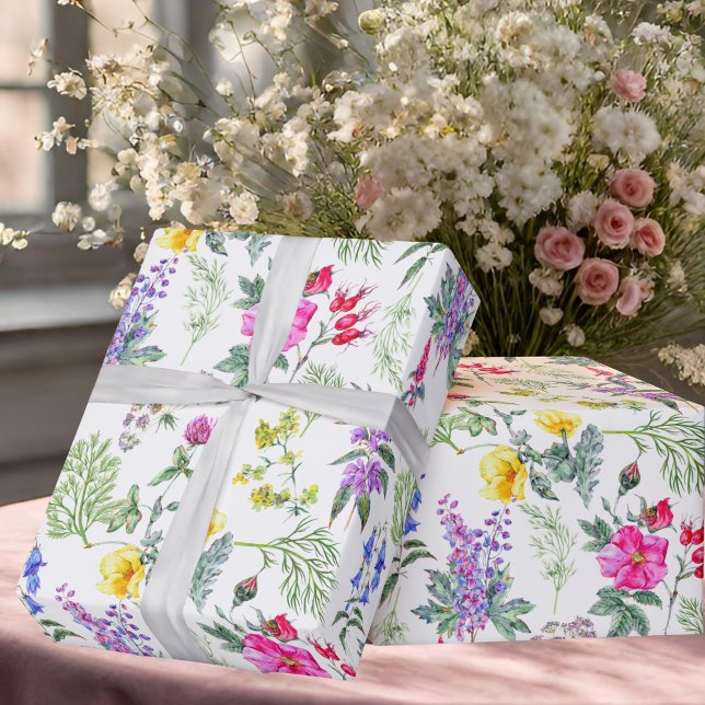 Colorful Meadow Wildflowers & Herbs Floral Pattern Wrapping Paper (Creator Uploaded)