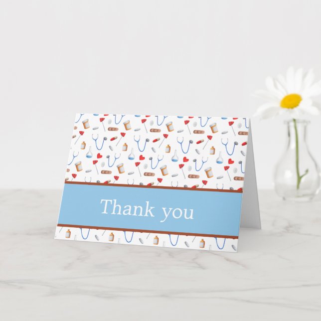 Colorful Medical Patterned Folded Thank You Card (Small Plant)