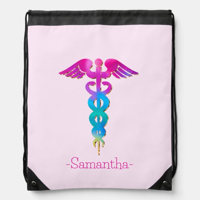 Colorful Medical Sign Drawstring Bag (Front)