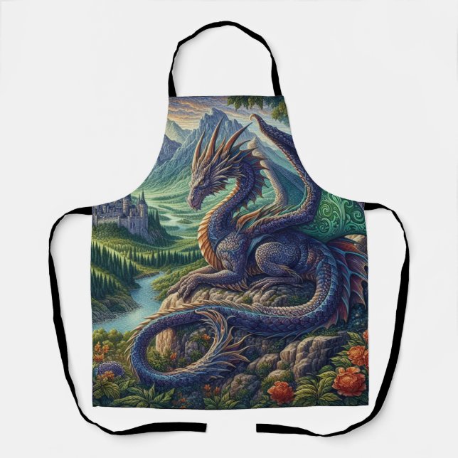 Colorful, Medieval Dragon castle Apron (Front)