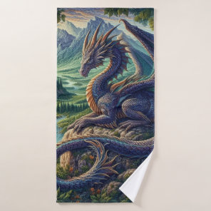 Colorful, Medieval Dragon castle Bath Towel