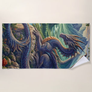Colorful, Medieval Dragon castle Beach Towel