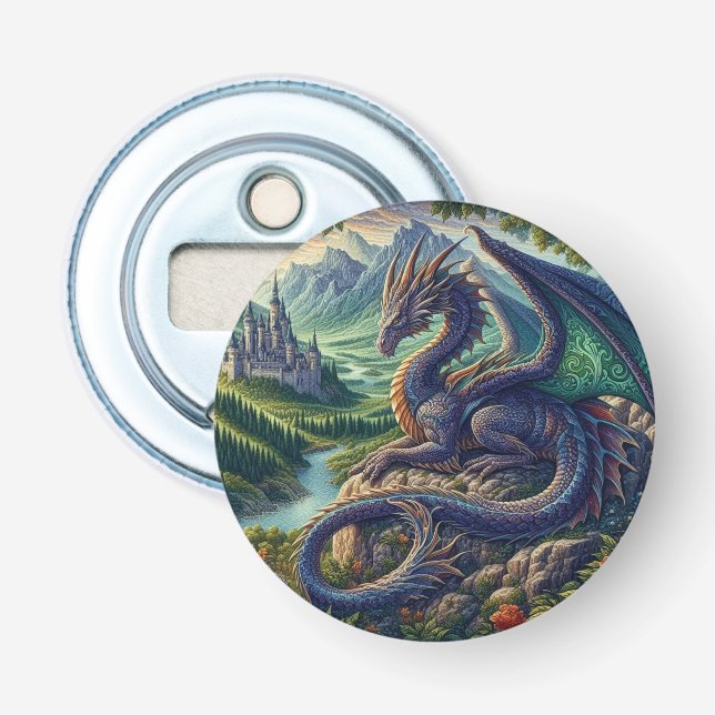 Colorful, Medieval Dragon castle Bottle Opener (Front)
