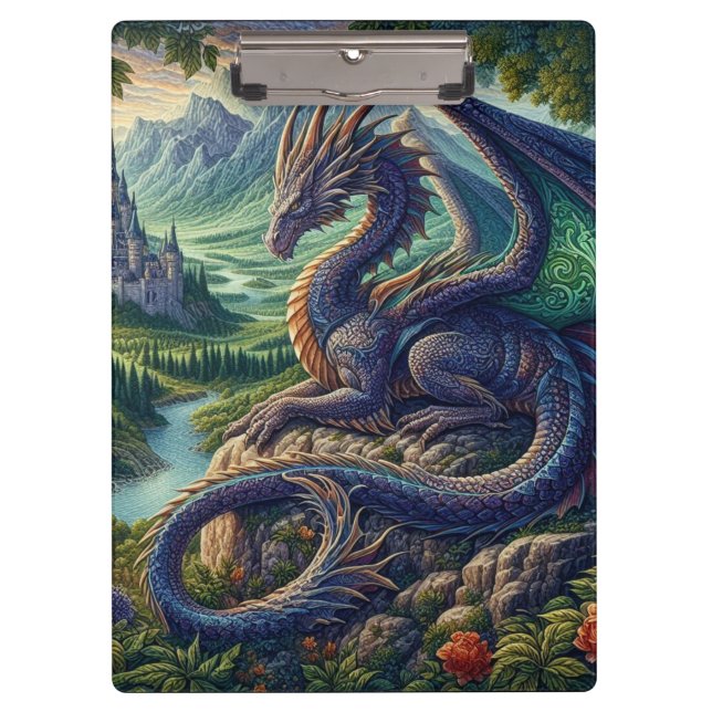 Colorful, Medieval Dragon castle Clipboard (Front)