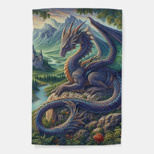 Colorful, Medieval Dragon castle Garden Flag