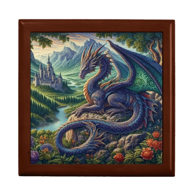 Colorful, Medieval Dragon castle Gift Box (Front)