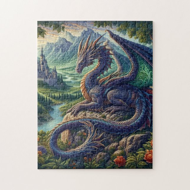 Colorful, Medieval Dragon castle Jigsaw Puzzle (Vertical)