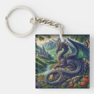 Colorful, Medieval Dragon castle Keychain