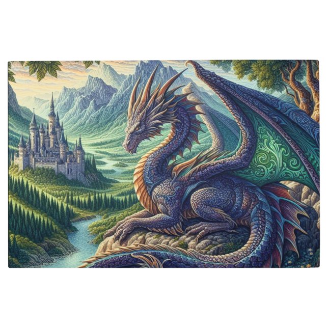 Colorful, Medieval Dragon castle Metal Print (Front)